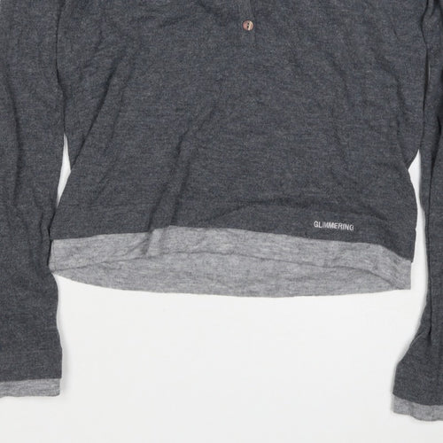 Urban Revivo Women's Grey XS Layered Button Knit Cardigan Long Sleeve