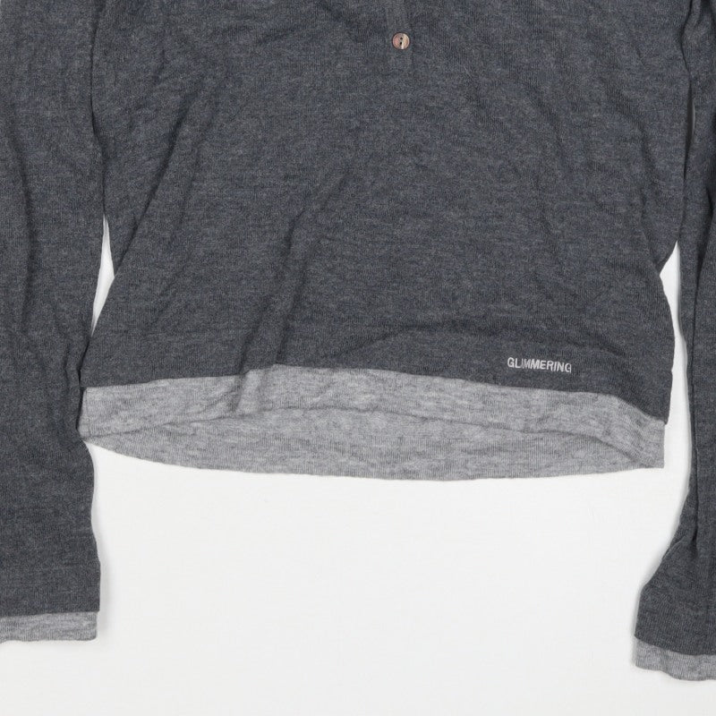 Urban Revivo Women's Grey XS Layered Button Knit Cardigan Long Sleeve