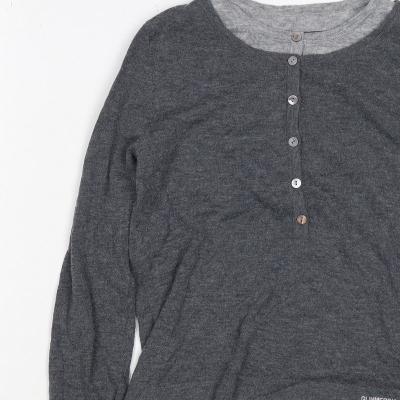 Urban Revivo Women's Grey XS Layered Button Knit Cardigan Long Sleeve