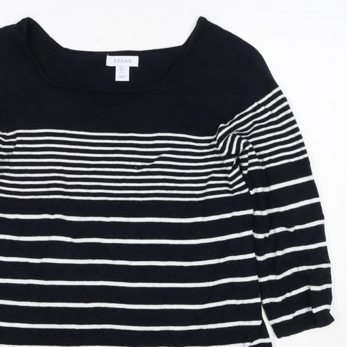 Kenar Women’s Black White Stripe Cotton Boat Neck Jumper Size S