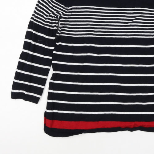 Kenar Women’s Black White Stripe Cotton Boat Neck Jumper Size S
