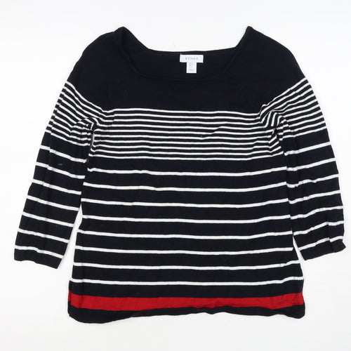 Kenar Women’s Black White Stripe Cotton Boat Neck Jumper Size S