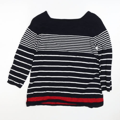 Kenar Women’s Black White Stripe Cotton Boat Neck Jumper Size S