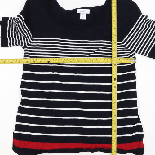 Kenar Women’s Black White Stripe Cotton Boat Neck Jumper Size S