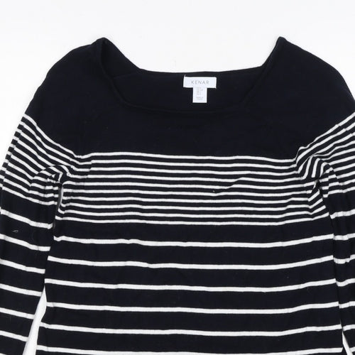 Kenar Women’s Black White Stripe Cotton Boat Neck Jumper Size S