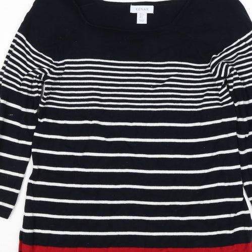 Kenar Women’s Black White Stripe Cotton Boat Neck Jumper Size S