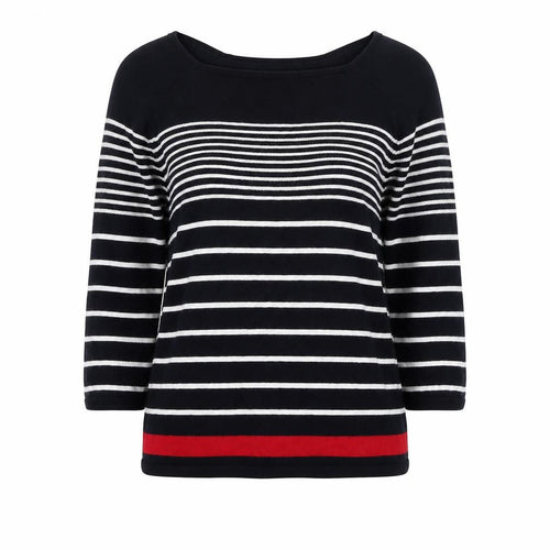 Kenar Women’s Black White Stripe Cotton Boat Neck Jumper Size S