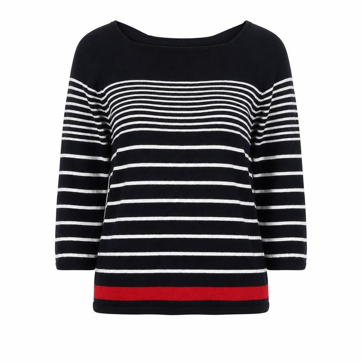 Kenar Women’s Black White Stripe Cotton Boat Neck Jumper Size S