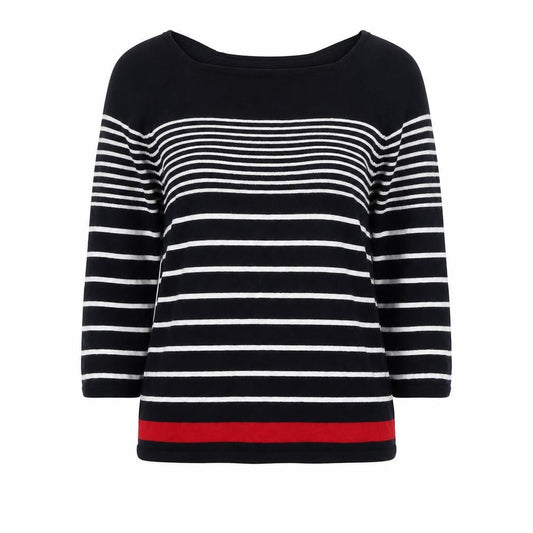 Kenar Women’s Black White Stripe Cotton Boat Neck Jumper Size S