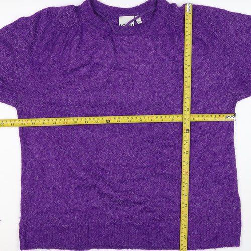ICHI Women’s Purple Size 8 Puff Sleeve Knit Pullover Jumper