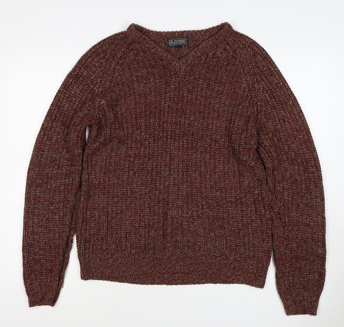 Back view of P.G. Field Men’s Brown Marl Chunky Knit Crew Neck jumper S