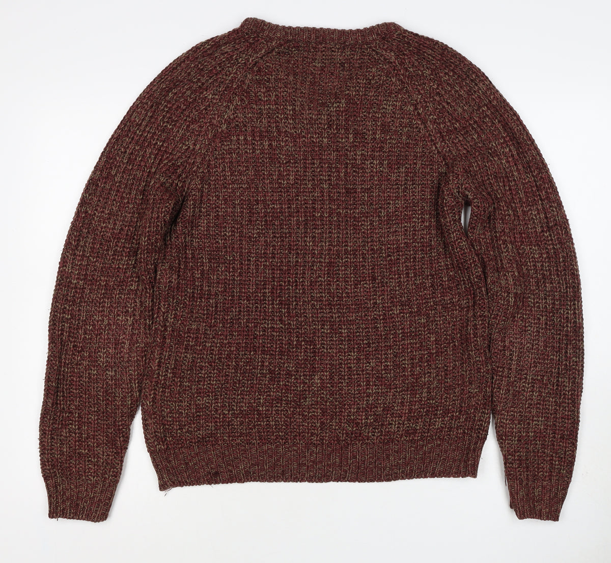 Close-up detail of P.G. Field Men’s Brown Marl Chunky Knit Crew Neck jumper S