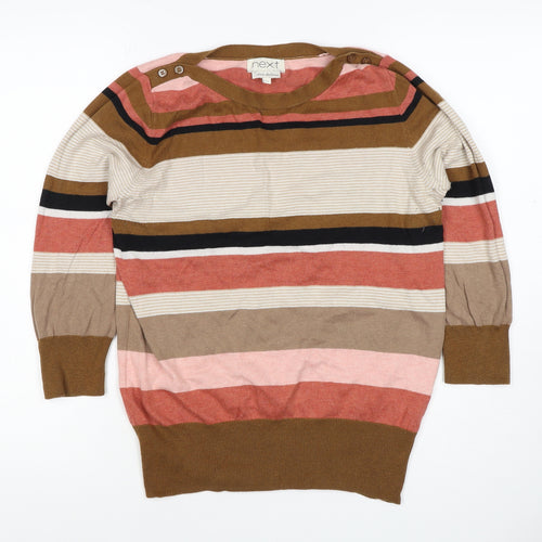 Next Women's Multicoloured Striped Pullover Jumper UK 14 Button Shoulder