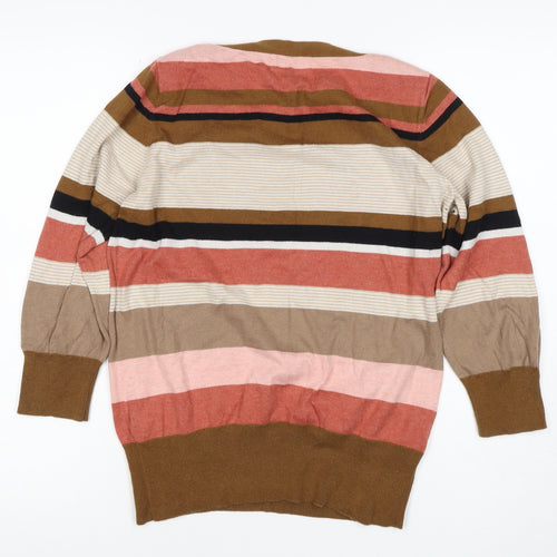 Next Women's Multicoloured Striped Pullover Jumper UK 14 Button Shoulder