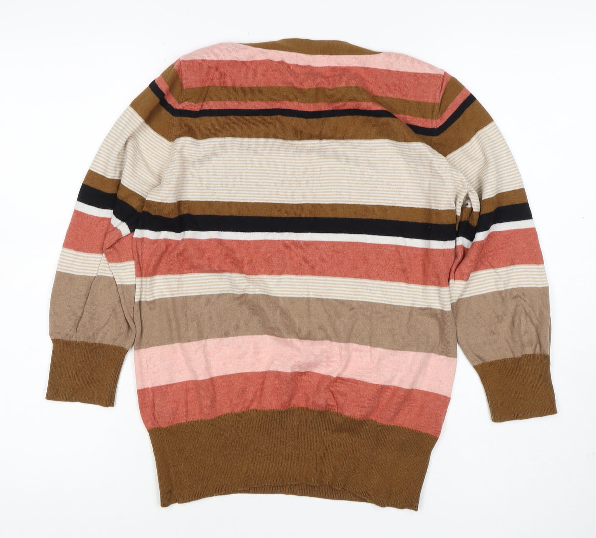Next Women's Multicoloured Striped Pullover Jumper UK 14 Button Shoulder