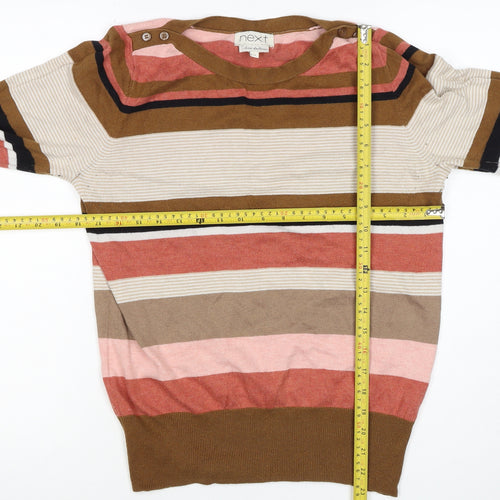 Next Women's Multicoloured Striped Pullover Jumper UK 14 Button Shoulder