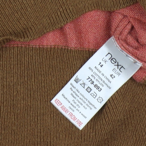 Next Women's Multicoloured Striped Pullover Jumper UK 14 Button Shoulder