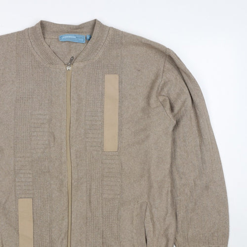 Green Woods Escape Men Beige M Full Zip Cotton Acrylic Knit Jumper