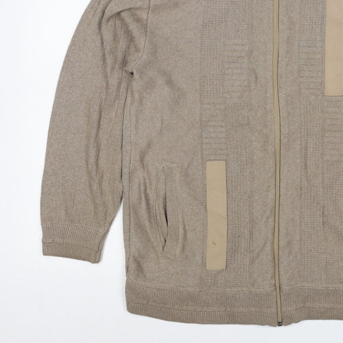 Green Woods Escape Men Beige M Full Zip Cotton Acrylic Knit Jumper