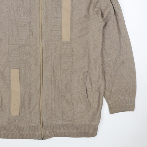 Green Woods Escape Men Beige M Full Zip Cotton Acrylic Knit Jumper