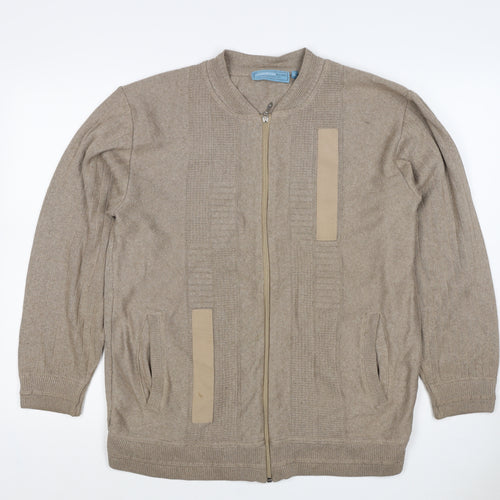 Green Woods Escape Men Beige M Full Zip Cotton Acrylic Knit Jumper