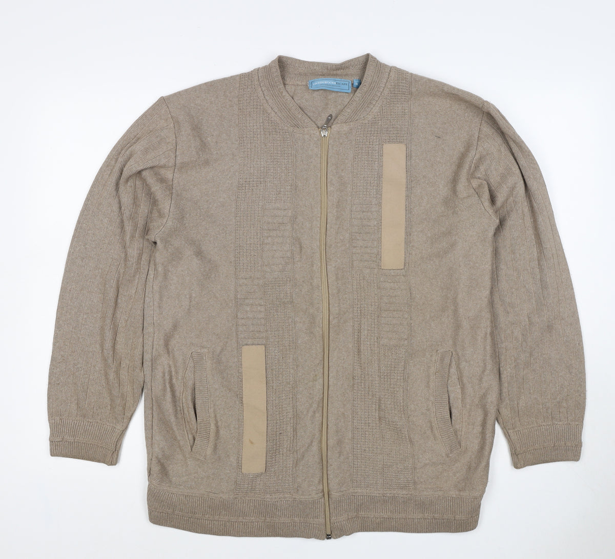 Green Woods Escape Men Beige M Full Zip Cotton Acrylic Knit Jumper