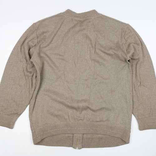 Green Woods Escape Men Beige M Full Zip Cotton Acrylic Knit Jumper