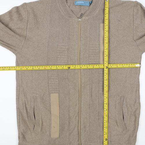 Green Woods Escape Men Beige M Full Zip Cotton Acrylic Knit Jumper