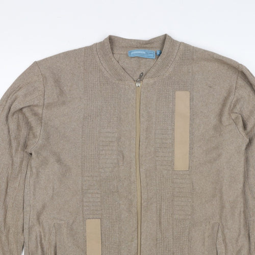 Green Woods Escape Men Beige M Full Zip Cotton Acrylic Knit Jumper