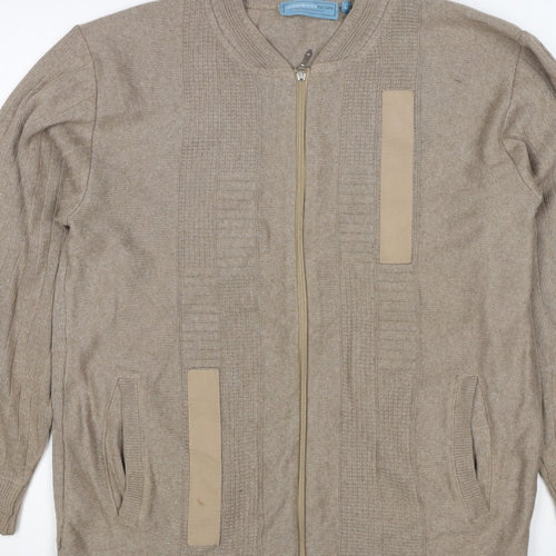 Green Woods Escape Men Beige M Full Zip Cotton Acrylic Knit Jumper