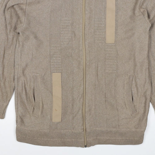 Green Woods Escape Men Beige M Full Zip Cotton Acrylic Knit Jumper