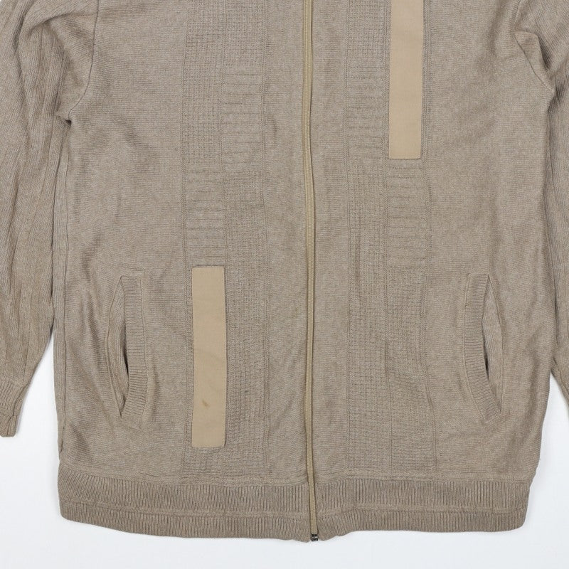 Green Woods Escape Men Beige M Full Zip Cotton Acrylic Knit Jumper