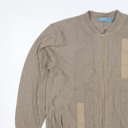 Green Woods Escape Men Beige M Full Zip Cotton Acrylic Knit Jumper