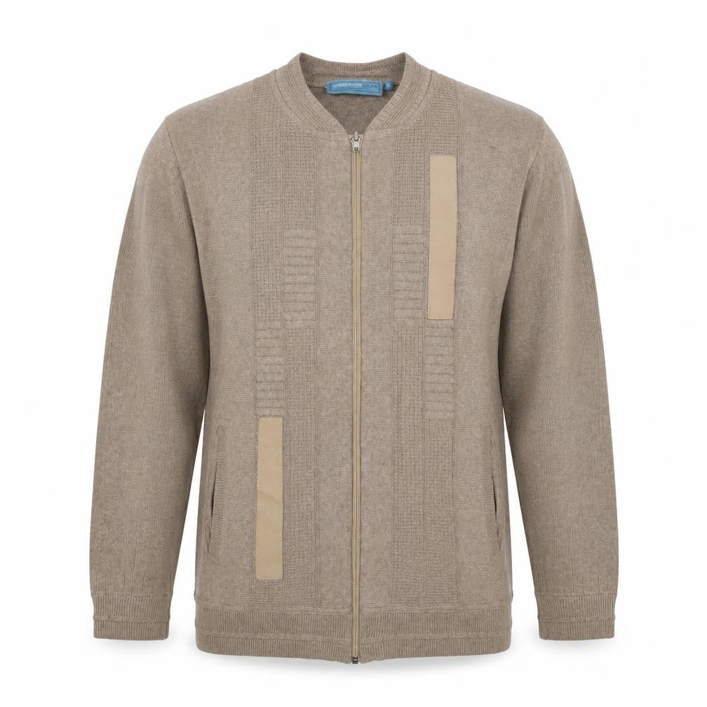 Green Woods Escape Men Beige M Full Zip Cotton Acrylic Knit Jumper
