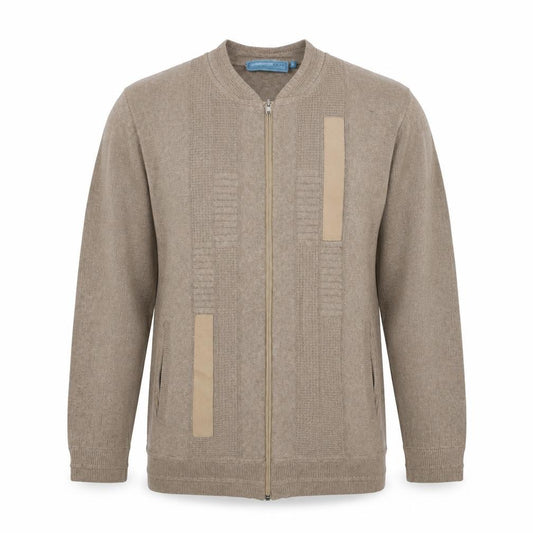 Green Woods Escape Men Beige M Full Zip Cotton Acrylic Knit Jumper