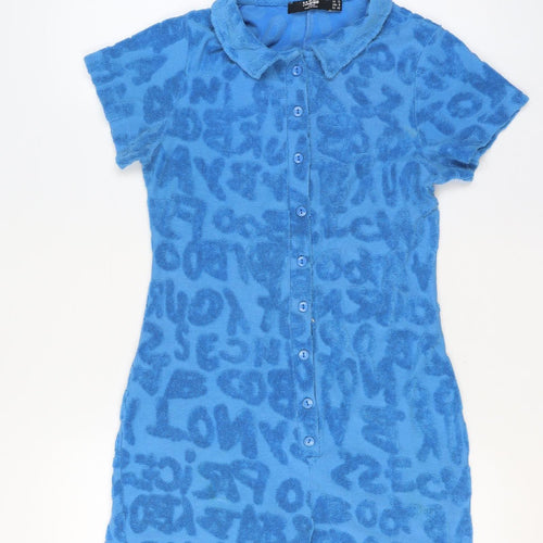 Jaded London Women Blue UK 12 Terry Leopard Print Playsuit