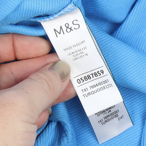 Marks and Spencer Women’s Blue UK 22 Ribbed Jersey Long Sleeve T-Shirt