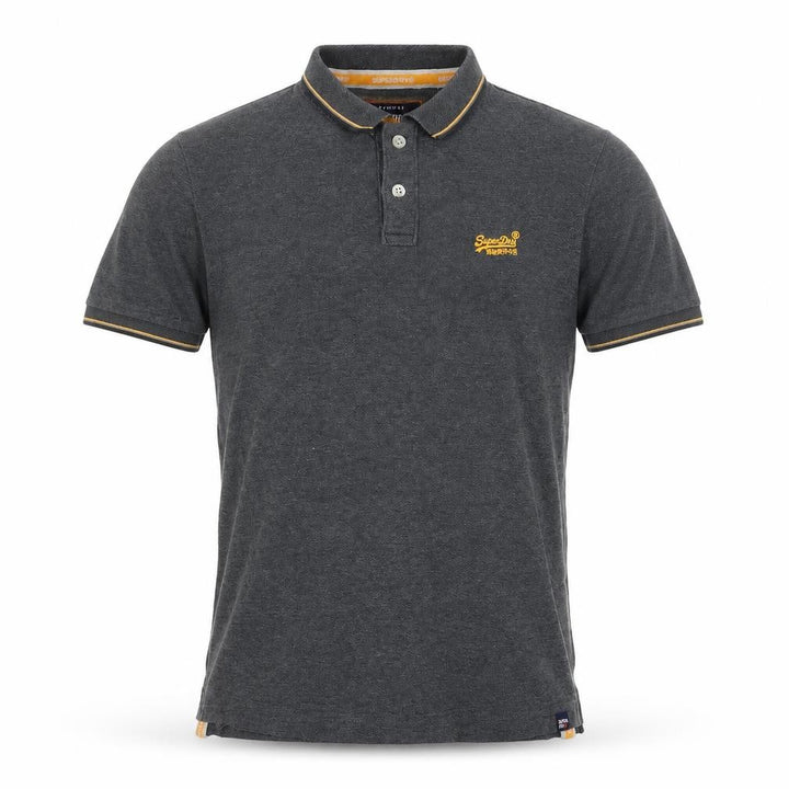 Superdry Mens Grey Large Cotton Logo Trim Short Sleeve Polo Shirt