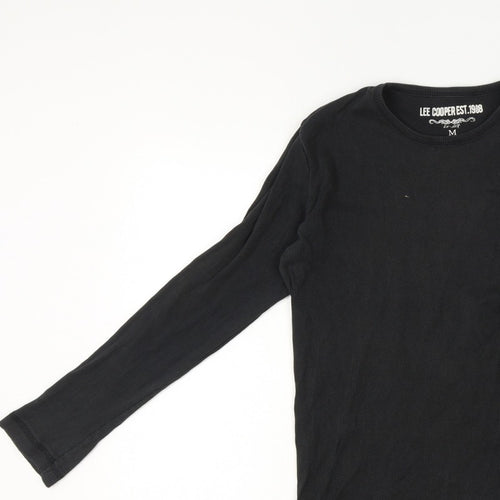 Lee Cooper Men’s Black M Ribbed Long Sleeve Crew Neck T-Shirt