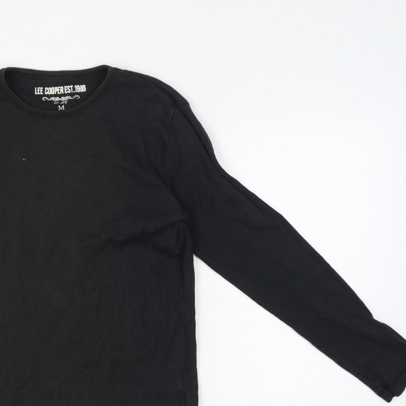 Lee Cooper Men’s Black M Ribbed Long Sleeve Crew Neck T-Shirt