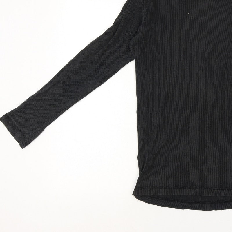 Lee Cooper Men’s Black M Ribbed Long Sleeve Crew Neck T-Shirt