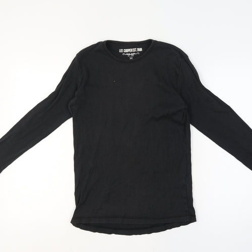 Lee Cooper Men’s Black M Ribbed Long Sleeve Crew Neck T-Shirt