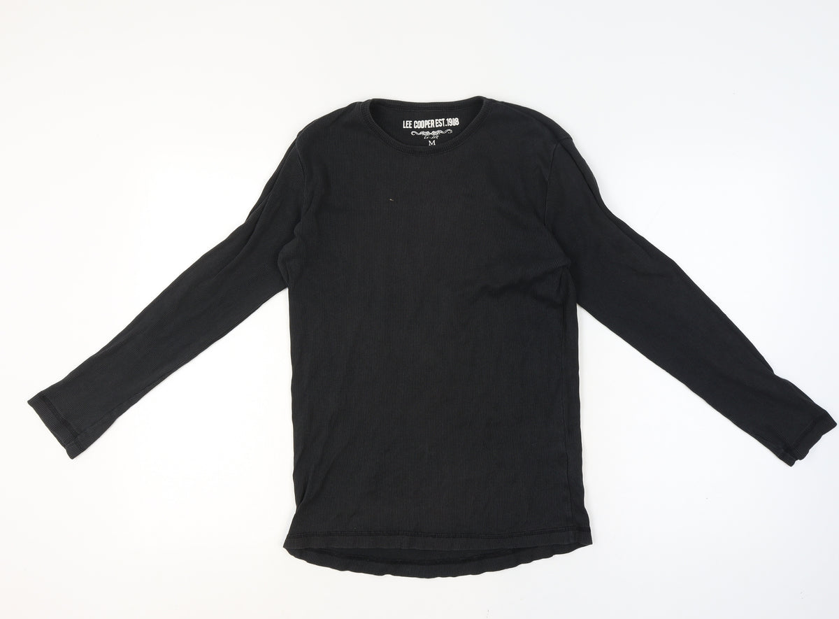 Lee Cooper Men’s Black M Ribbed Long Sleeve Crew Neck T-Shirt