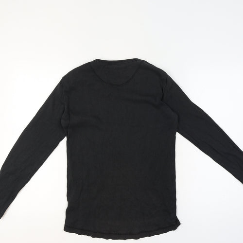 Lee Cooper Men’s Black M Ribbed Long Sleeve Crew Neck T-Shirt