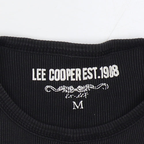 Lee Cooper Men’s Black M Ribbed Long Sleeve Crew Neck T-Shirt