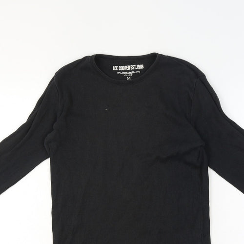 Lee Cooper Men’s Black M Ribbed Long Sleeve Crew Neck T-Shirt