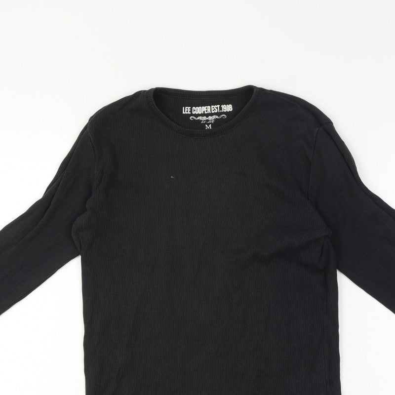 Lee Cooper Men’s Black M Ribbed Long Sleeve Crew Neck T-Shirt