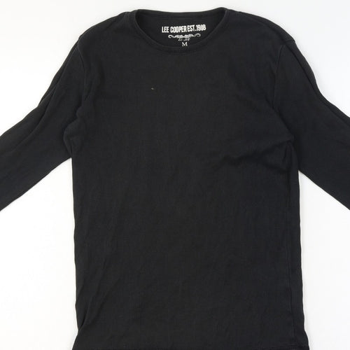 Lee Cooper Men’s Black M Ribbed Long Sleeve Crew Neck T-Shirt