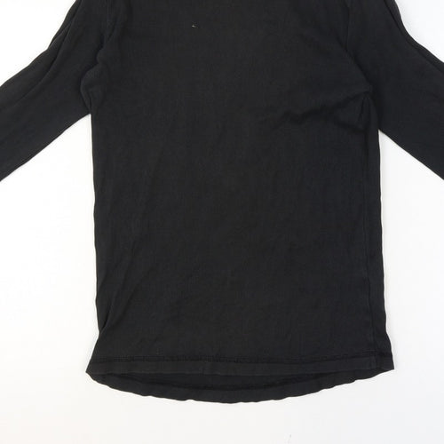 Lee Cooper Men’s Black M Ribbed Long Sleeve Crew Neck T-Shirt