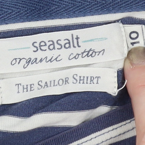 Seasalt Women Blue UK 10 Organic Cotton Breton Striped Sailor Jersey Top